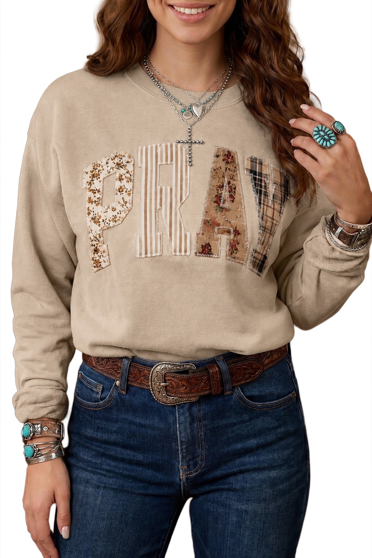 PRAY Floral Buffalo Plaid Western Pullover