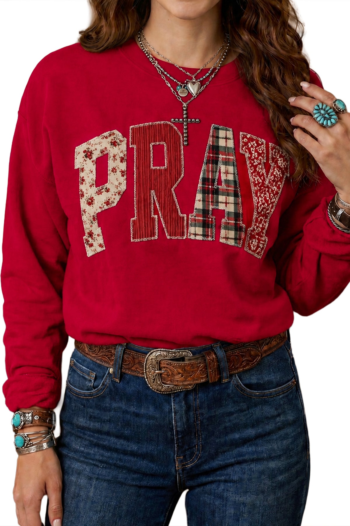PRAY Floral Buffalo Plaid Western Pullover