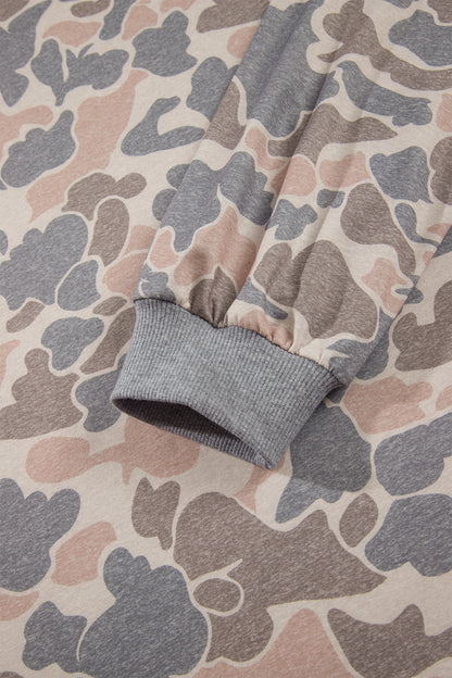 Multicolour Camouflage Long Sleeve Round Neck Two-Piece Plus Size Set