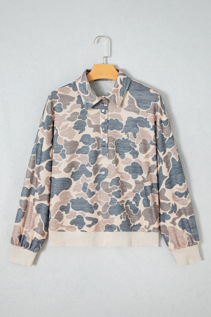 Multicolour Casual Camouflage Collar Pullover Sweatshirt