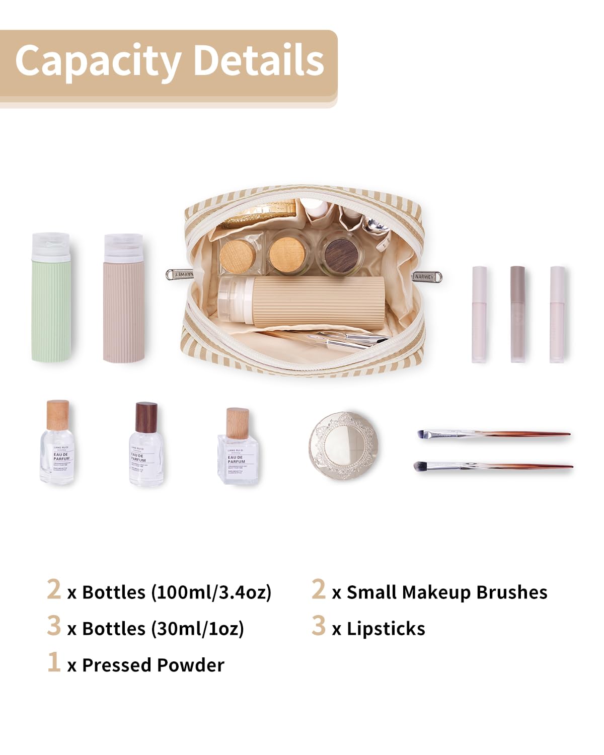 Narwey Makeup Bag Travel Toiletry Bag, Cosmetic Bag for Women Girls