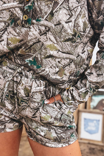 Brown Camo Henley Two-Piece Set