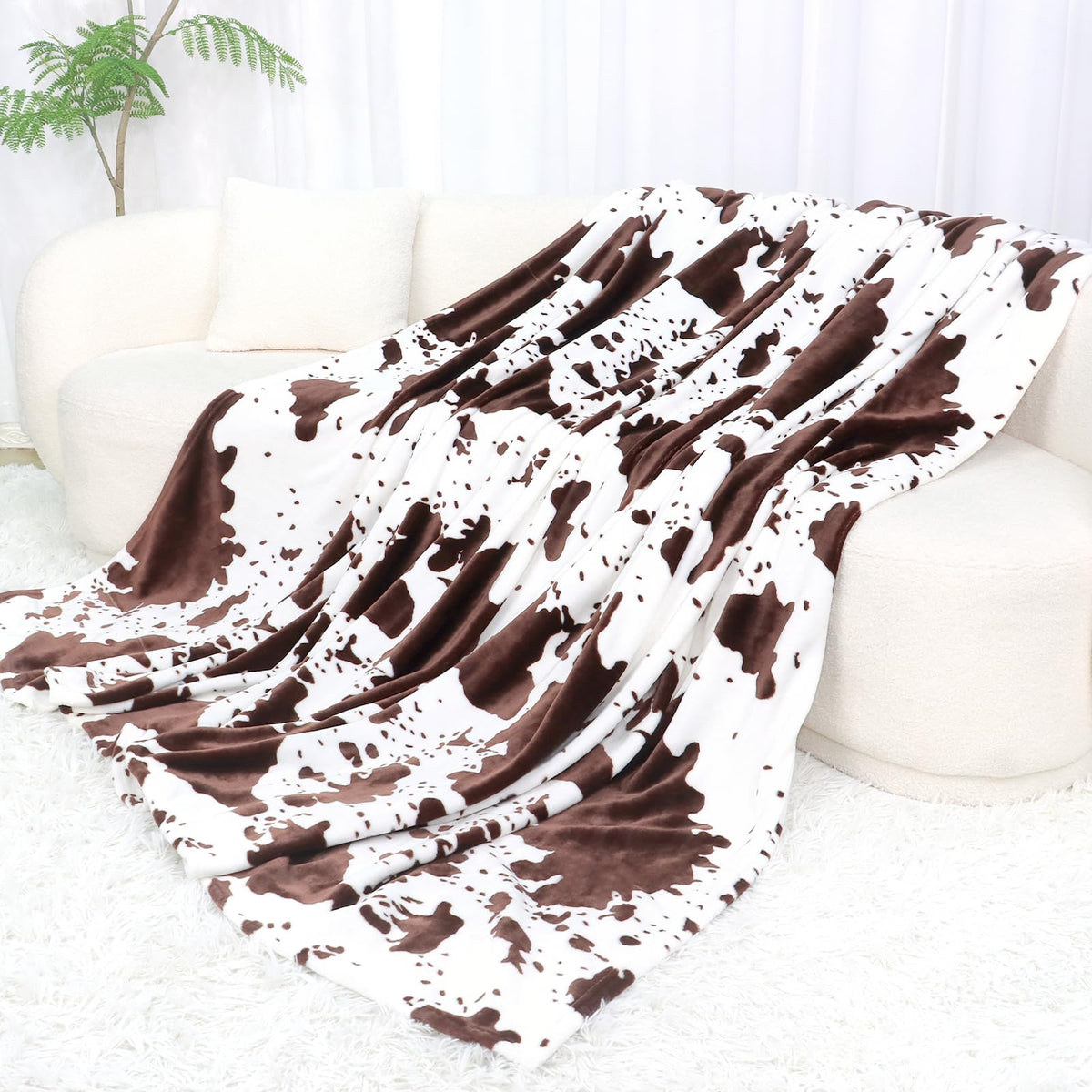 Cow Print Blanket for Couch Bed, Fuzzy Fleece Soft Blankets and Throws, Brown White Western Home Decor, All Season Cozy Birthday Gifts for Cow Lovers Women Men Girls Boys, 50x60 Inches