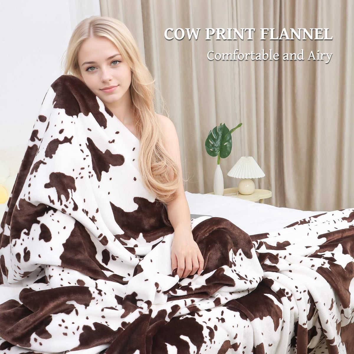 Cow Print Blanket for Couch Bed, Fuzzy Fleece Soft Blankets and Throws, Brown White Western Home Decor, All Season Cozy Birthday Gifts for Cow Lovers Women Men Girls Boys, 50x60 Inches