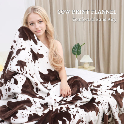 Cow Print Blanket for Couch Bed, Fuzzy Fleece Soft Blankets and Throws, Brown White Western Home Decor, All Season Cozy Birthday Gifts for Cow Lovers Women Men Girls Boys, 50x60 Inches