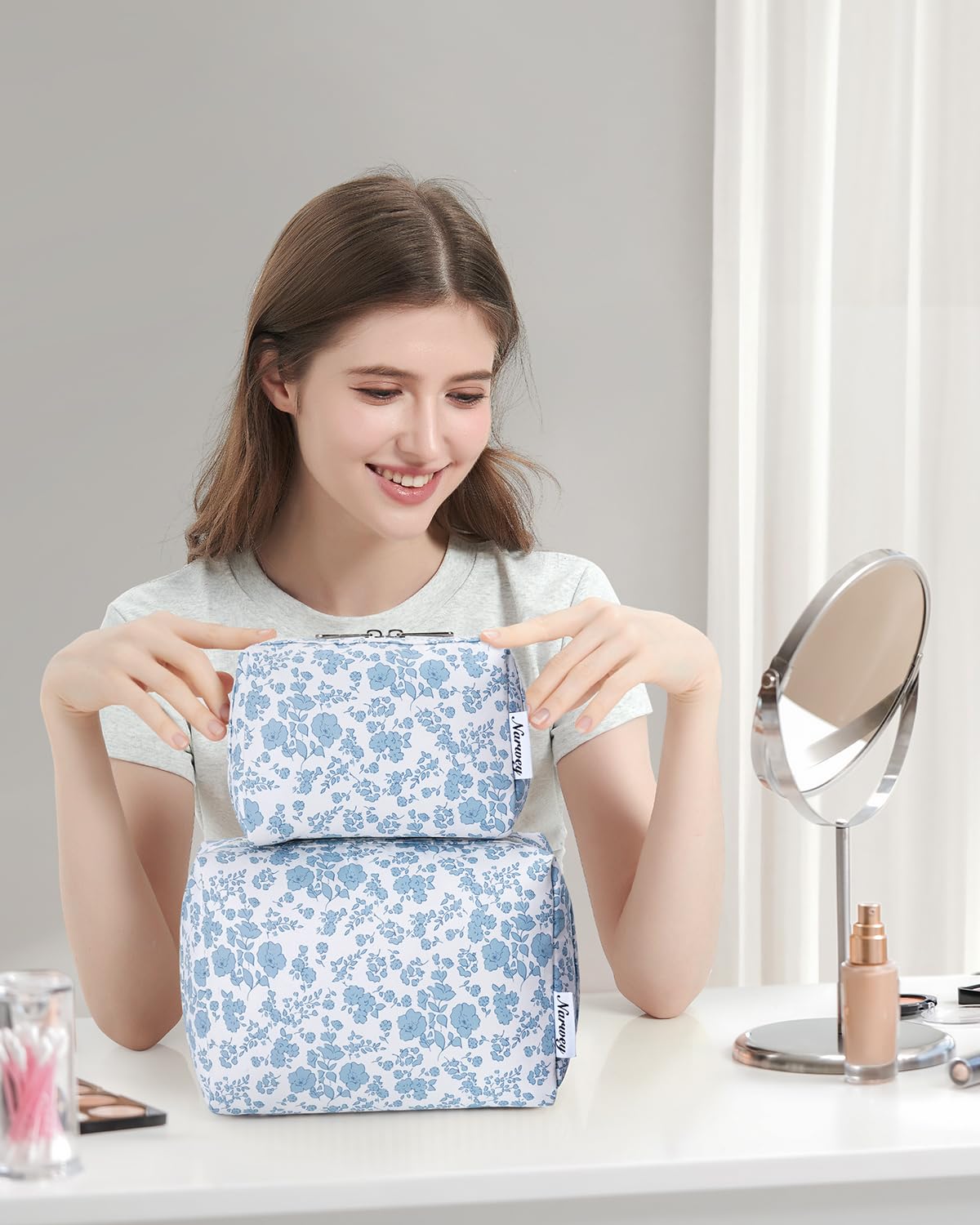 Narwey Makeup Bag Travel Toiletry Bag, Cosmetic Bag for Women Girls