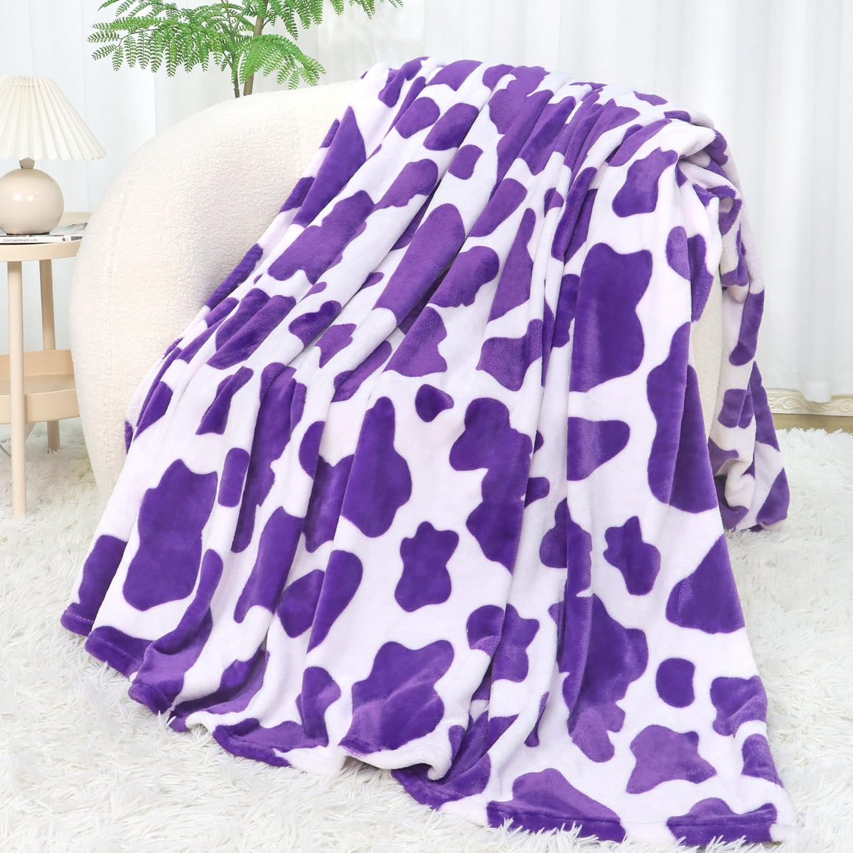 Cow Print Blanket for Couch Bed, Fuzzy Fleece Soft Blankets and Throws, Brown White Western Home Decor, All Season Cozy Birthday Gifts for Cow Lovers Women Men Girls Boys, 50x60 Inches