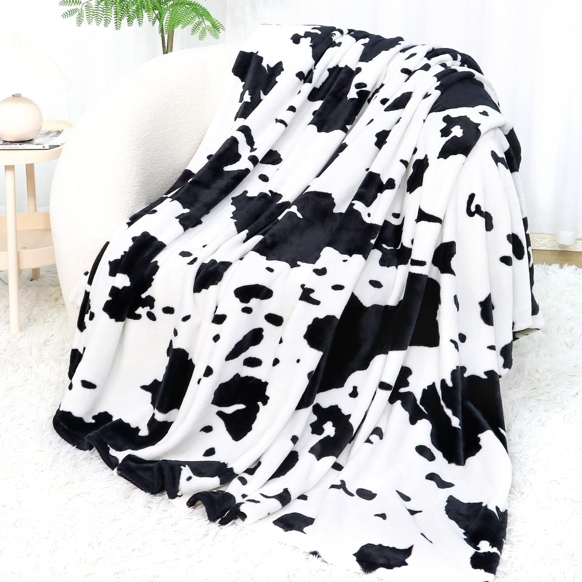 Cow Print Blanket for Couch Bed, Fuzzy Fleece Soft Blankets and Throws, Brown White Western Home Decor, All Season Cozy Birthday Gifts for Cow Lovers Women Men Girls Boys, 50x60 Inches