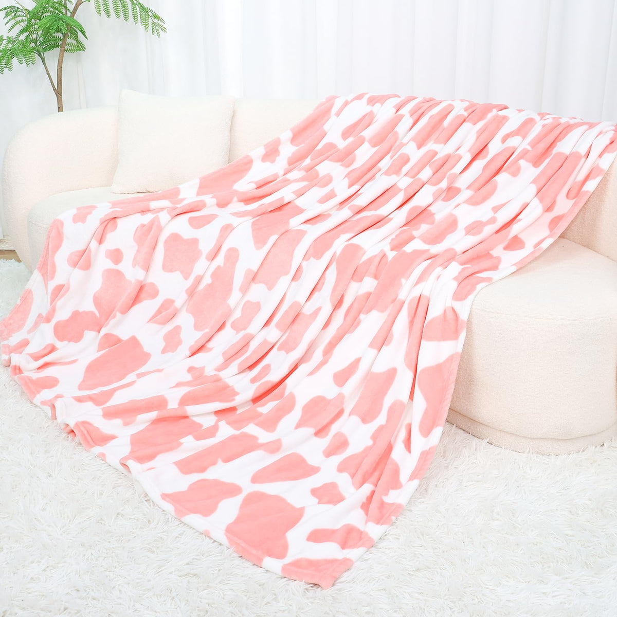 Cow Print Blanket for Couch Bed, Fuzzy Fleece Soft Blankets and Throws, Brown White Western Home Decor, All Season Cozy Birthday Gifts for Cow Lovers Women Men Girls Boys, 50x60 Inches