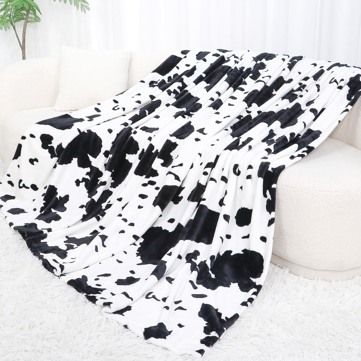 Cow Print Blanket for Couch Bed, Fuzzy Fleece Soft Blankets and Throws, Brown White Western Home Decor, All Season Cozy Birthday Gifts for Cow Lovers Women Men Girls Boys, 50x60 Inches