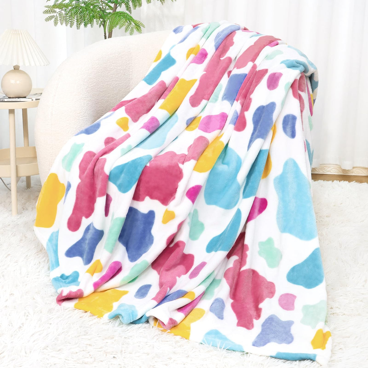 Cow Print Blanket for Couch Bed, Fuzzy Fleece Soft Blankets and Throws, Brown White Western Home Decor, All Season Cozy Birthday Gifts for Cow Lovers Women Men Girls Boys, 50x60 Inches