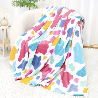 Cow Print Blanket for Couch Bed, Fuzzy Fleece Soft Blankets and Throws, Brown White Western Home Decor, All Season Cozy Birthday Gifts for Cow Lovers Women Men Girls Boys, 50x60 Inches