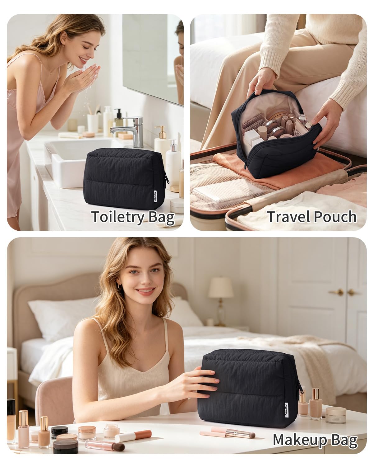 Narwey Makeup Bag Travel Toiletry Bag, Cosmetic Bag for Women Girls