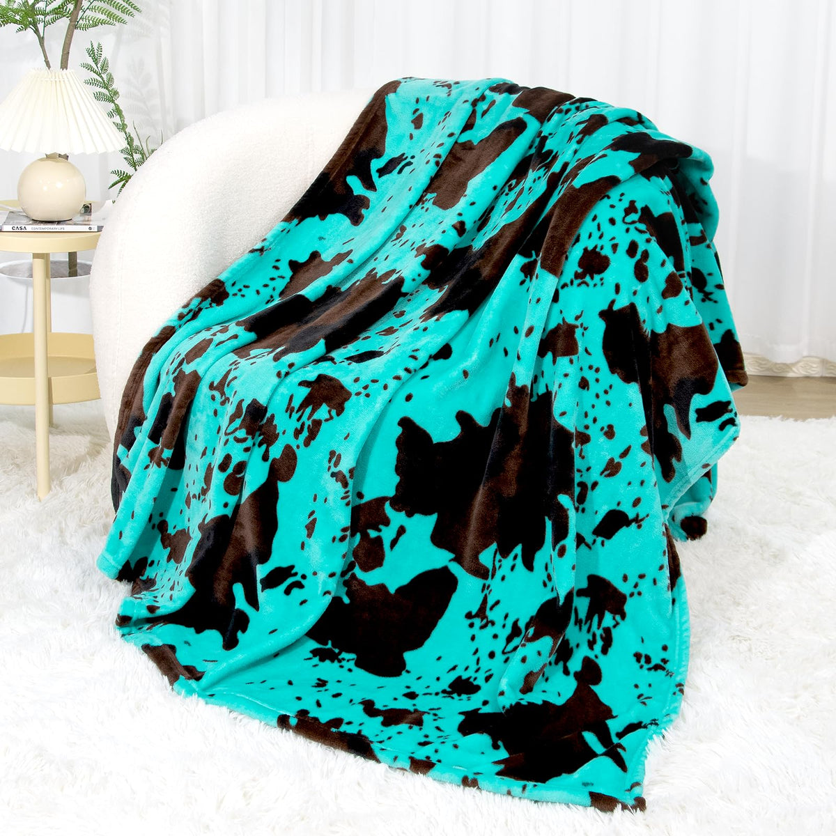 Cow Print Blanket for Couch Bed, Fuzzy Fleece Soft Blankets and Throws, Brown White Western Home Decor, All Season Cozy Birthday Gifts for Cow Lovers Women Men Girls Boys, 50x60 Inches