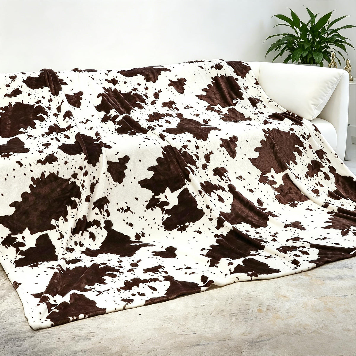 Cow Print Blanket for Couch Bed, Fuzzy Fleece Soft Blankets and Throws, Brown White Western Home Decor, All Season Cozy Birthday Gifts for Cow Lovers Women Men Girls Boys, 50x60 Inches