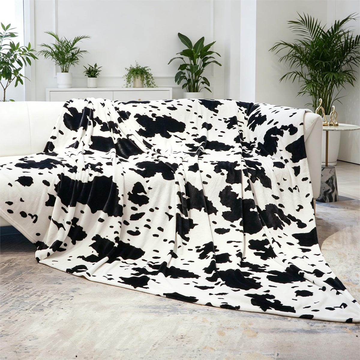 Cow Print Blanket for Couch Bed, Fuzzy Fleece Soft Blankets and Throws, Brown White Western Home Decor, All Season Cozy Birthday Gifts for Cow Lovers Women Men Girls Boys, 50x60 Inches