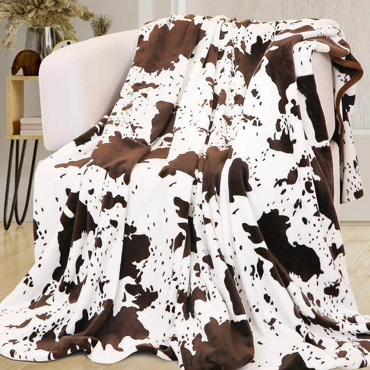 Cow Print Blanket for Couch Bed, Fuzzy Fleece Soft Blankets and Throws, Brown White Western Home Decor, All Season Cozy Birthday Gifts for Cow Lovers Women Men Girls Boys, 50x60 Inches