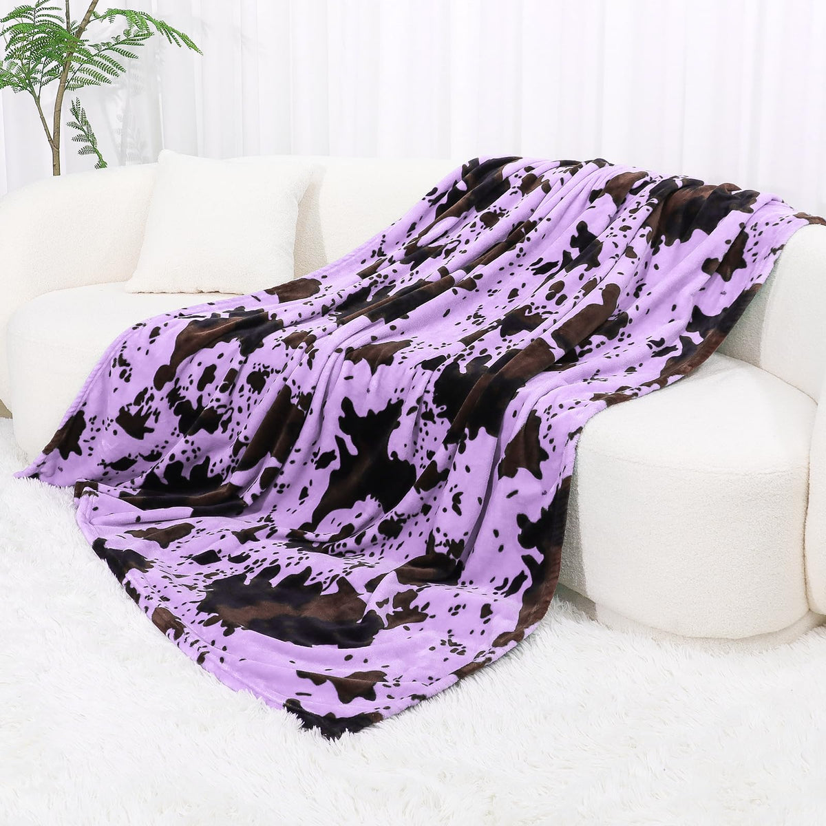 Cow Print Blanket for Couch Bed, Fuzzy Fleece Soft Blankets and Throws, Brown White Western Home Decor, All Season Cozy Birthday Gifts for Cow Lovers Women Men Girls Boys, 50x60 Inches