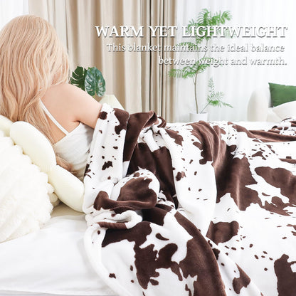 Cow Print Blanket for Couch Bed, Fuzzy Fleece Soft Blankets and Throws, Brown White Western Home Decor, All Season Cozy Birthday Gifts for Cow Lovers Women Men Girls Boys, 50x60 Inches