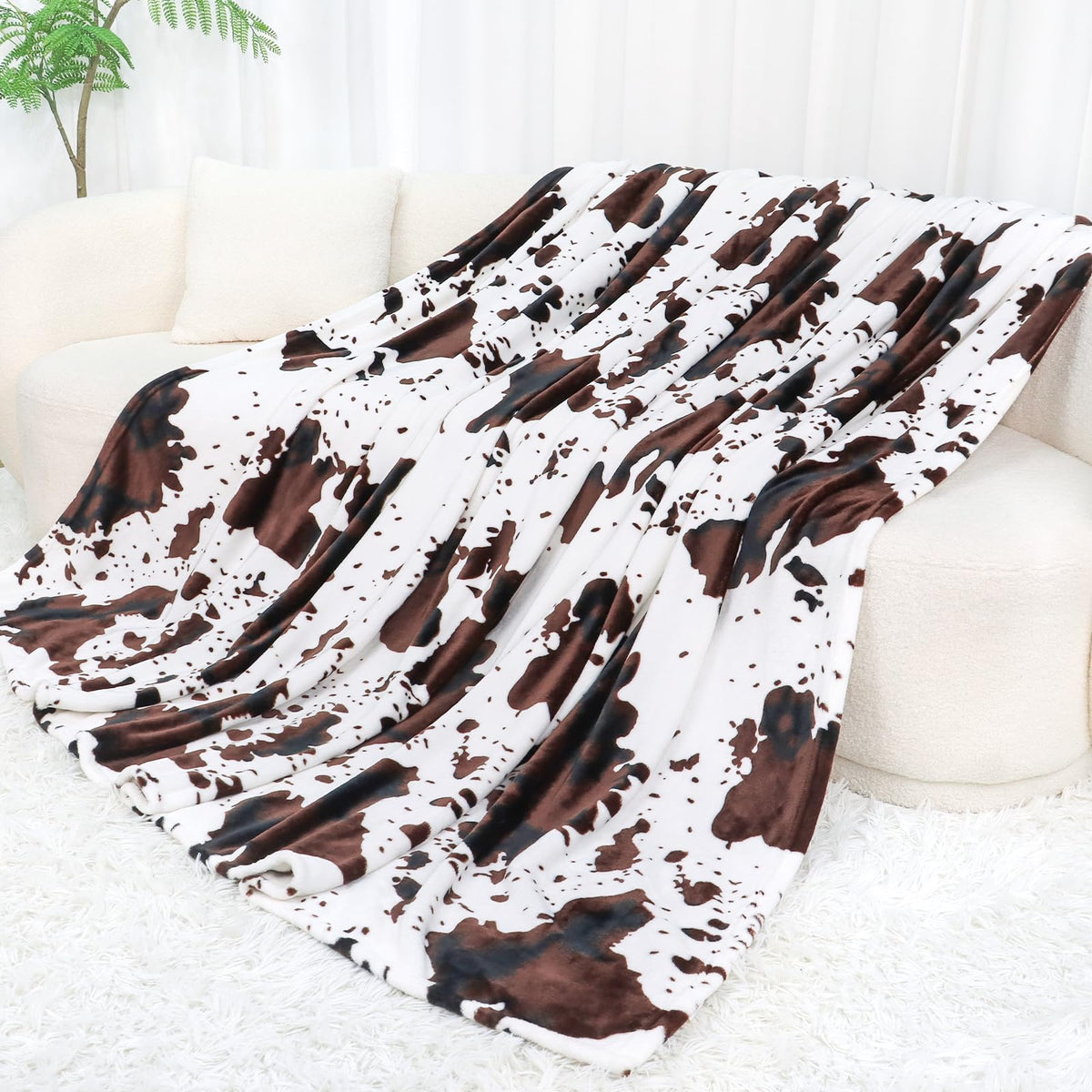 Cow Print Blanket for Couch Bed, Fuzzy Fleece Soft Blankets and Throws, Brown White Western Home Decor, All Season Cozy Birthday Gifts for Cow Lovers Women Men Girls Boys, 50x60 Inches