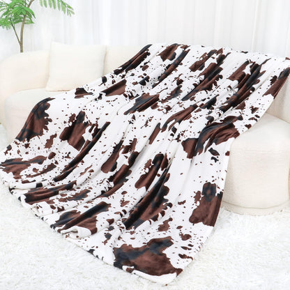 Cow Print Blanket for Couch Bed, Fuzzy Fleece Soft Blankets and Throws, Brown White Western Home Decor, All Season Cozy Birthday Gifts for Cow Lovers Women Men Girls Boys, 50x60 Inches
