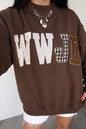 Gray WWJD Mixed Pattern Embroidered Patch Graphic Mock Neck Sweatshirt