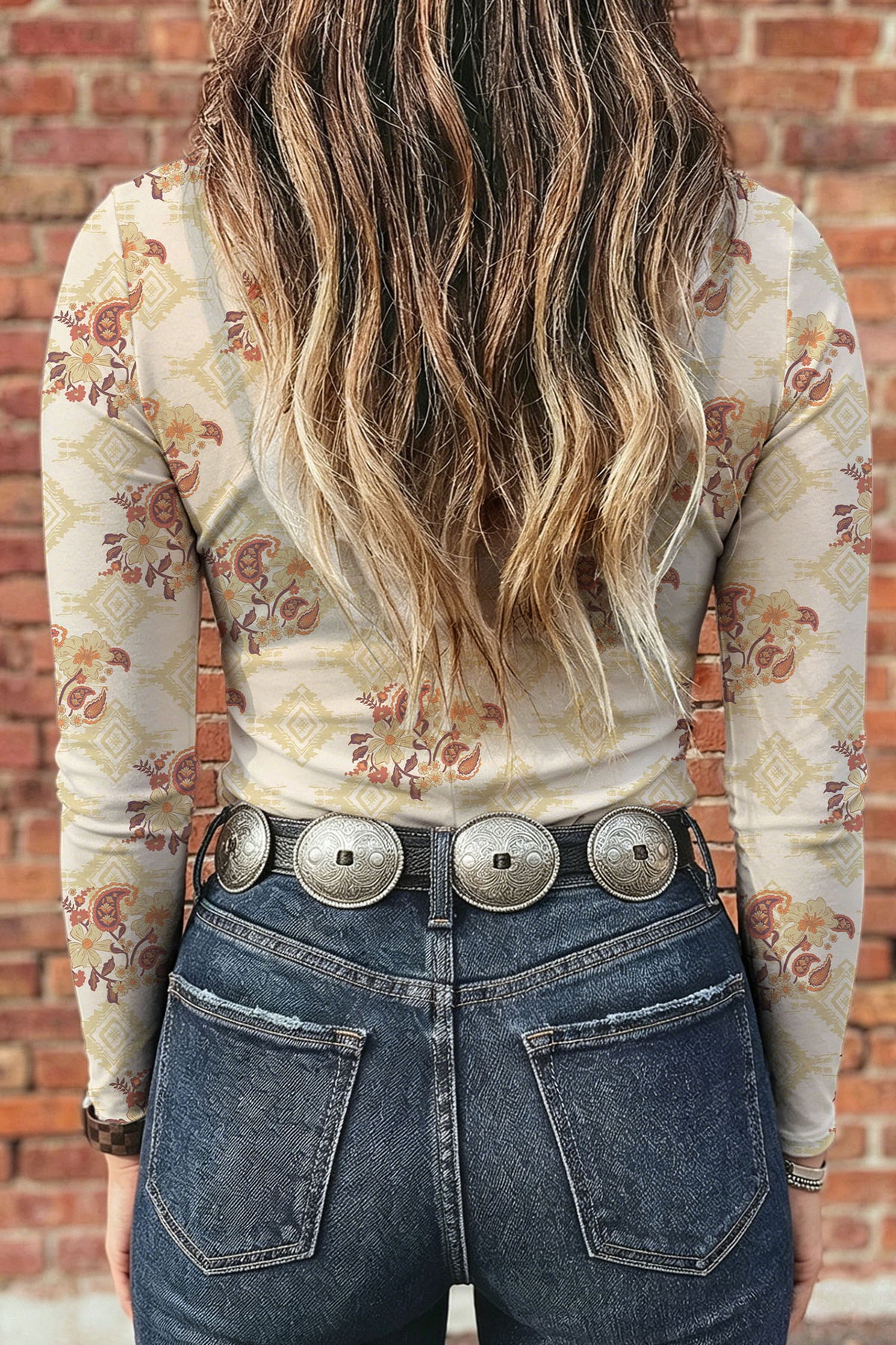 Smoke Gray Floral Print Slim Fit Mesh Long Sleeve Mock Neck Top